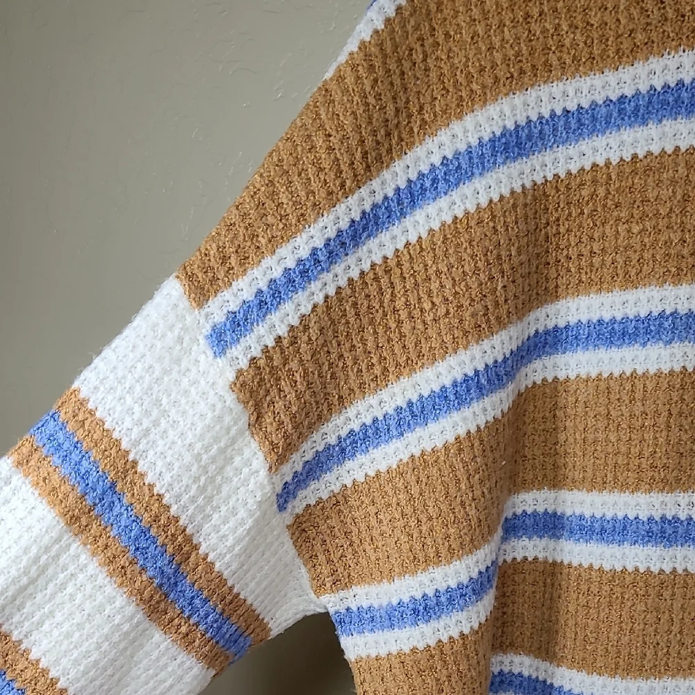 American Eagle Outfitters Tan and Blue Striped Oversized Crewneck Sweater XXL - Picture 4 of 10
